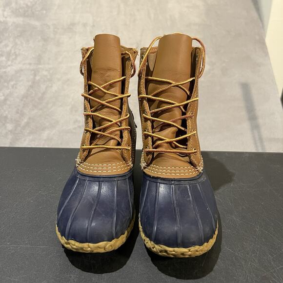 LL Bean Boots Womens 6 Brown Blue Duck Unlined Lace Up Boots - Picture 2 of 11